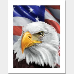 Patriotic American Flag and Bald Eagle Art Posters and Art